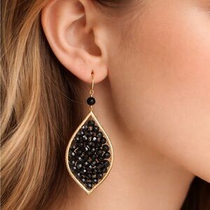 Francesca’s Faceted Black Glass Beaded Dangle Earrings – Gold-Tone Wire Wrapped